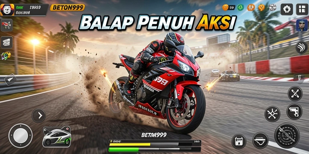Gameplay balap motor yang seru dan menantang.