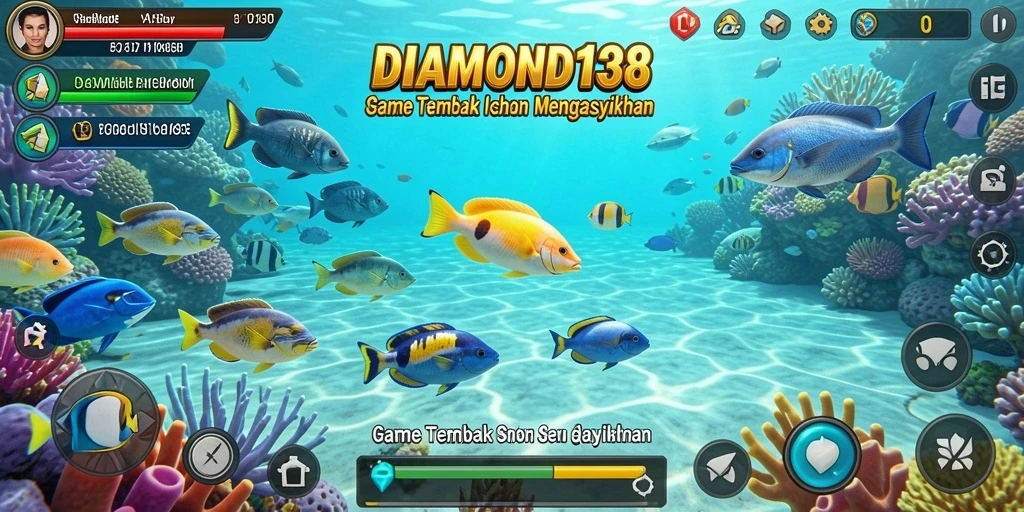 Screenshot utama DIAMOND138 menunjukkan aksi tembak ikan yang seru.