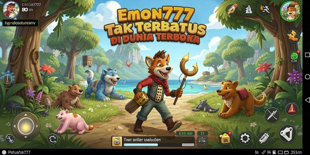 Screenshot gameplay EMON777 menunjukkan petualangan epik di dunia terbuka.
