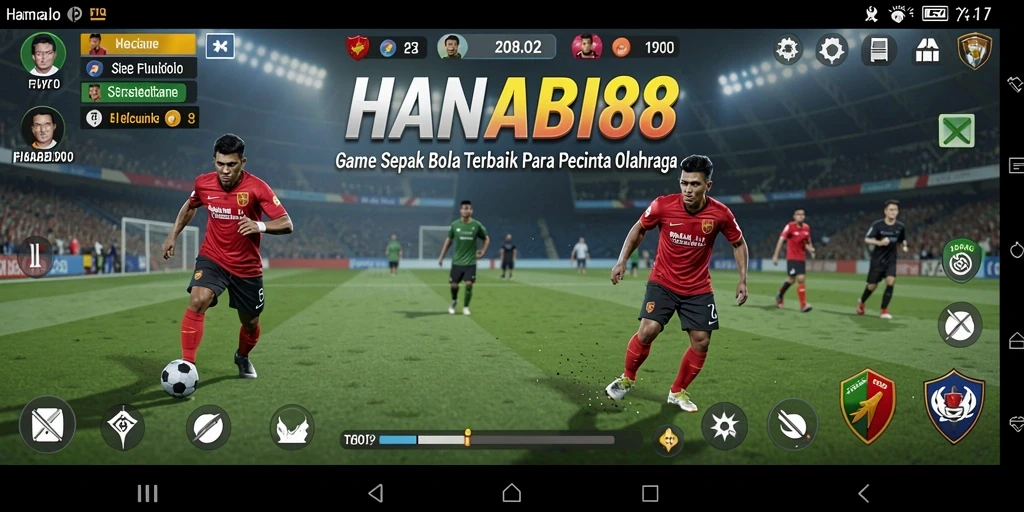 Tampilan gameplay menyerupai pertandingan sepak bola nyata yang seru.