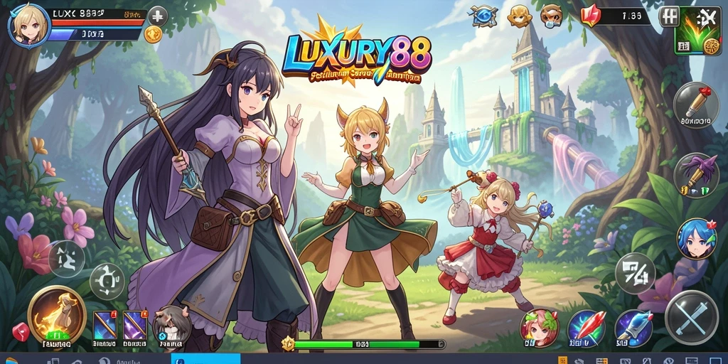 Tangkapan layar dari gameplay LUXURY88 yang menampilkan aksi karakter anime.