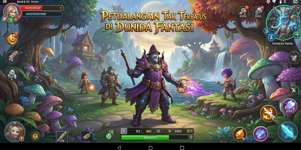 Screenshot utama MODE303 menampilkan karakter eksplorasi dalam dunia petualangan.