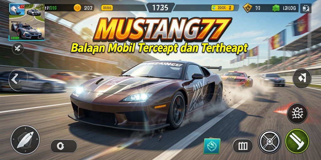 Tampilan gameplay balapan mobil yang mendebarkan di MUSTANG77.