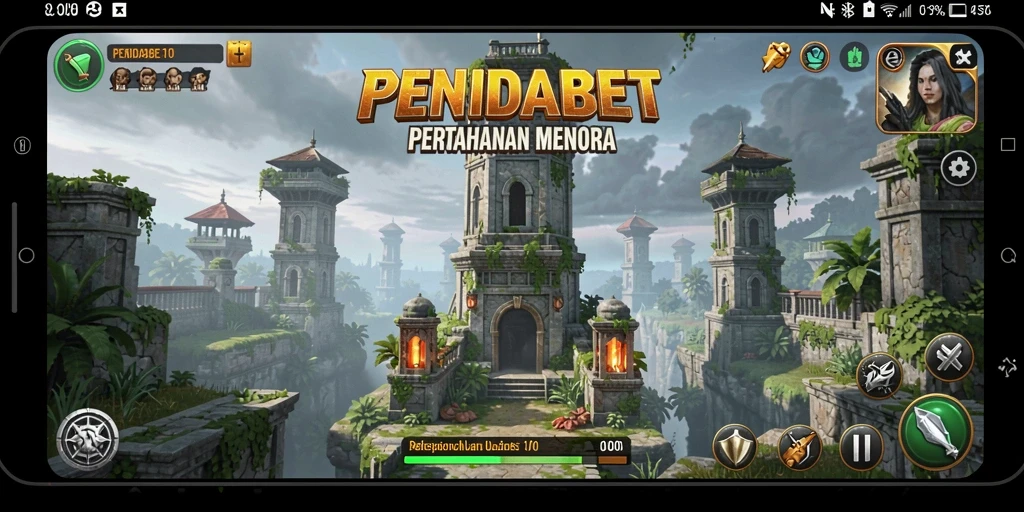 Tangkapan layar gameplay PENIDABET dengan aksi Tower Defense yang intens.