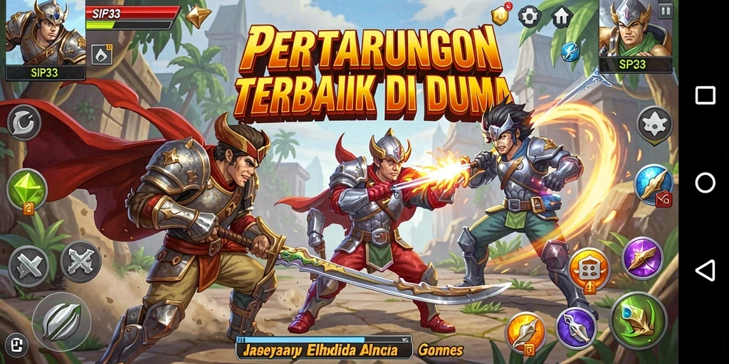 Tangkapan layar SIP33 menunjukkan aksi pertarungan yang dinamis dan seru.