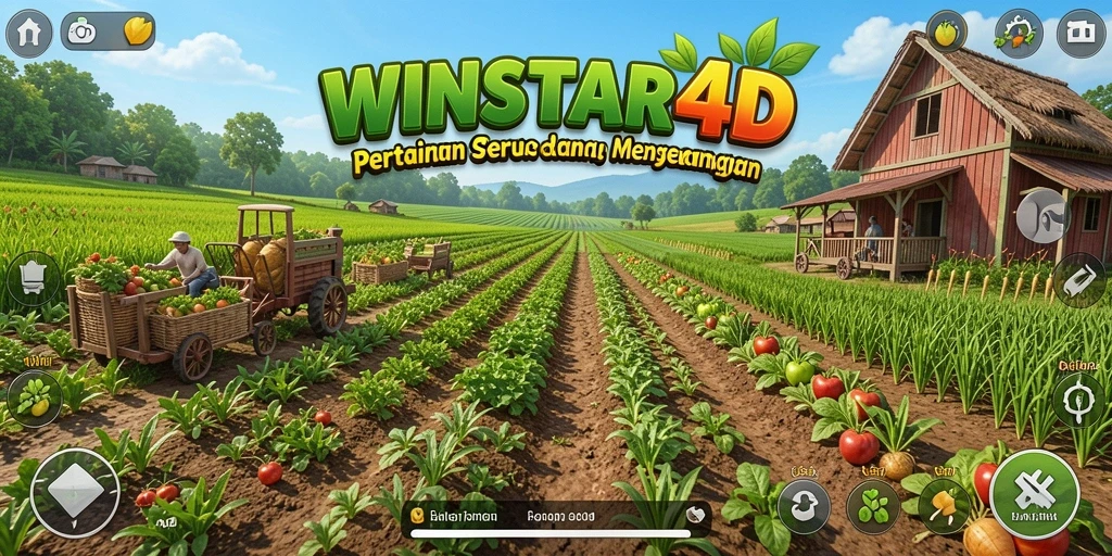 Tangkapan layar gameplay pertanian di WINSTAR4D dengan aktivitas menanam.